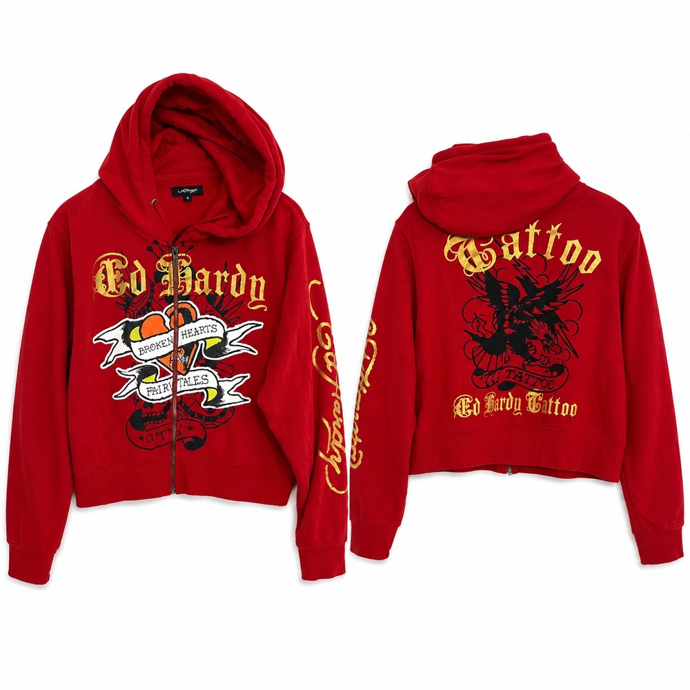 Ed Hardy Broken Hearts & Fairy Tales Hoodie Womens 2X Tattoo Y2K Skull Street